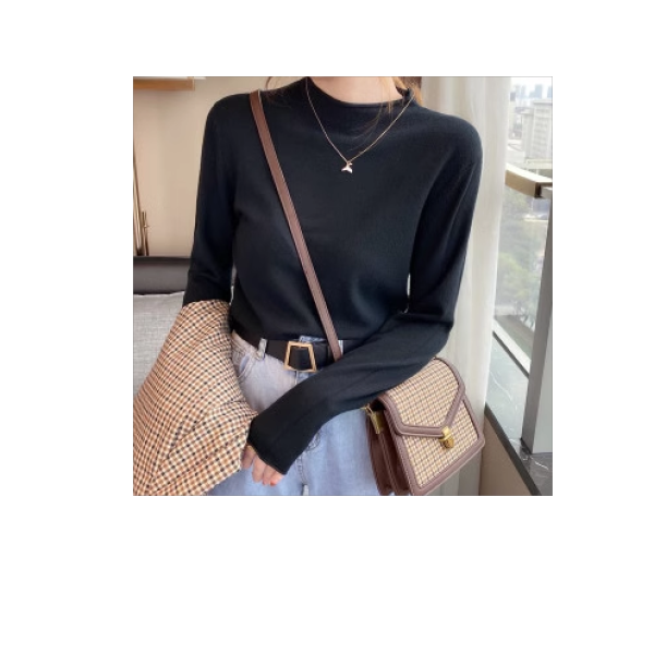 秋冬软糯内搭半高领针织打底衫女早秋松弛感百搭高领毛衣显瘦上衣