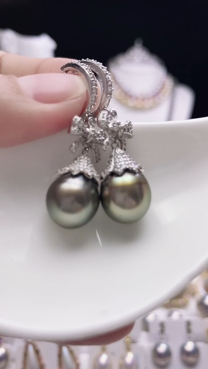 【闪购商品】海水珍珠耳饰银S925镶嵌大溪地巴洛克珍珠耳钩