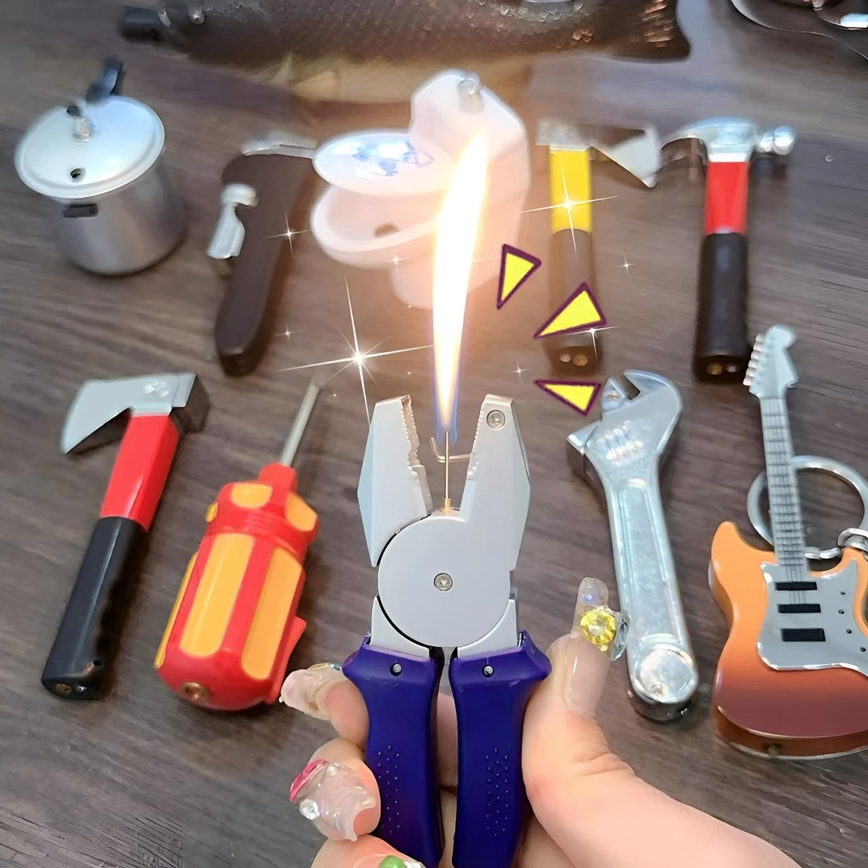 （奇葩创意打火机合集）扳手斧头高压锅老虎钳茶壶千斤顶榔头扳手  