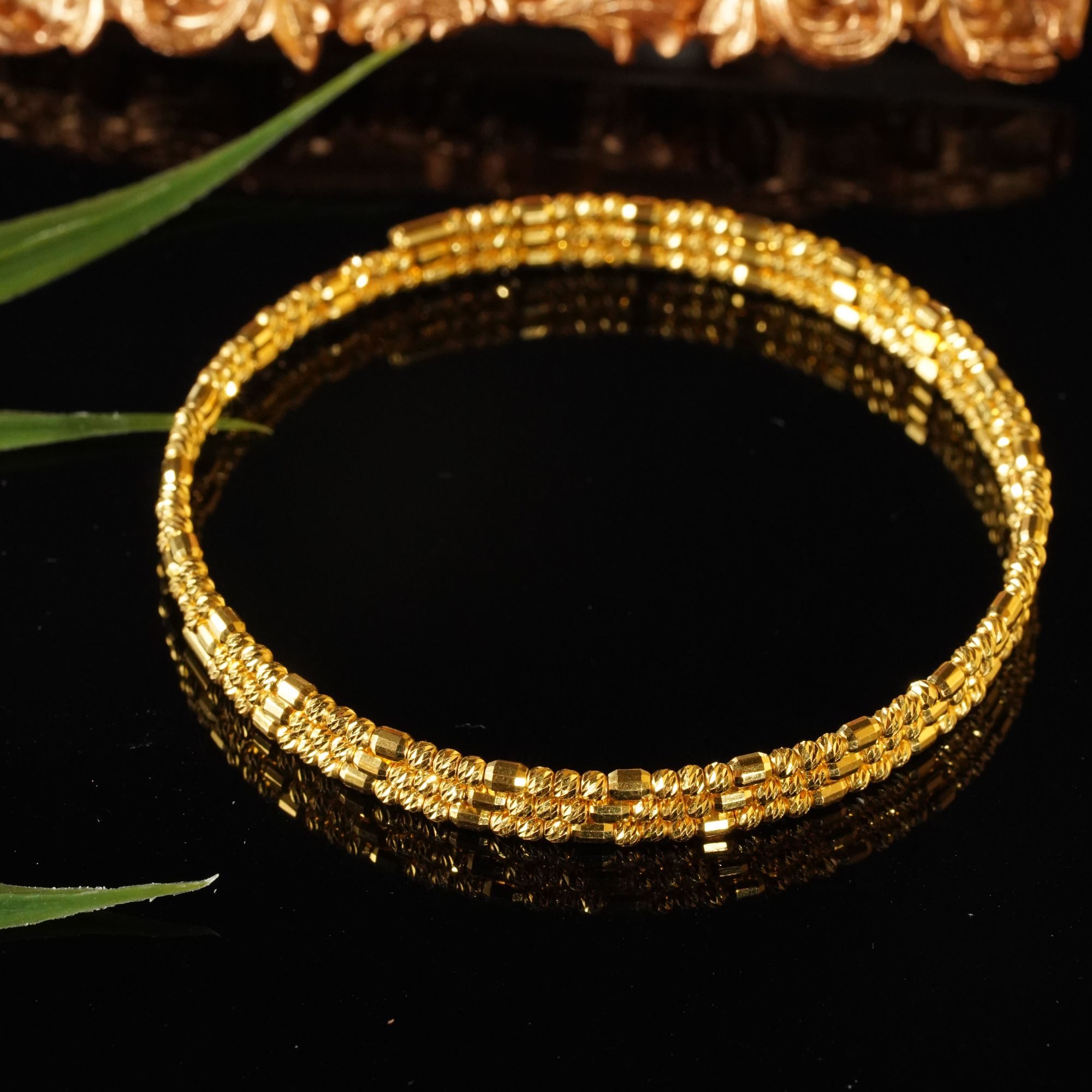  足金999经典三圈螺纹珠记忆手镯 SC011