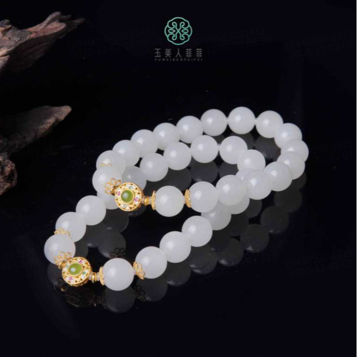 石惑珠宝~和田玉单圈圆珠手串约10mm-多样性发一