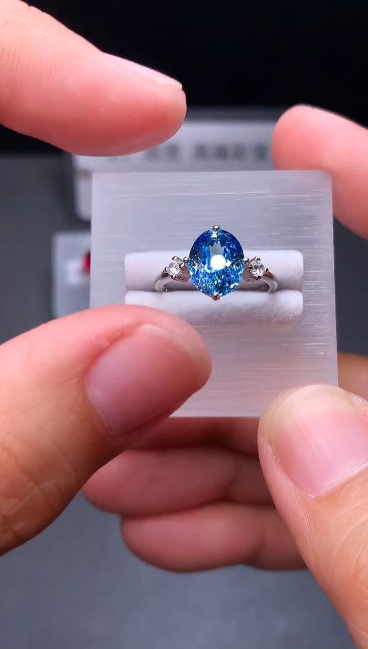 银S925镶嵌戒圈海蓝宝石111