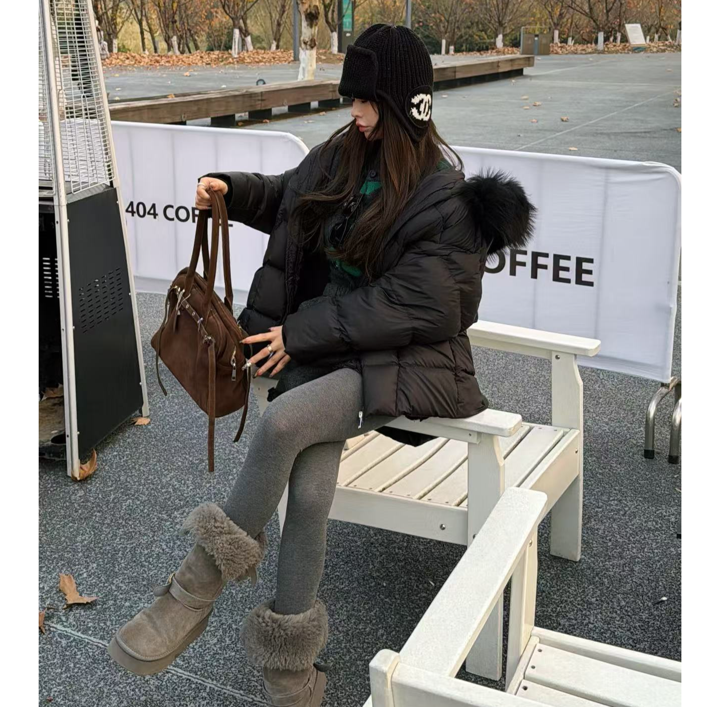 【YKL】冬染青池 云朵大被子黑色/白色中长款连帽毛领羽绒服外套