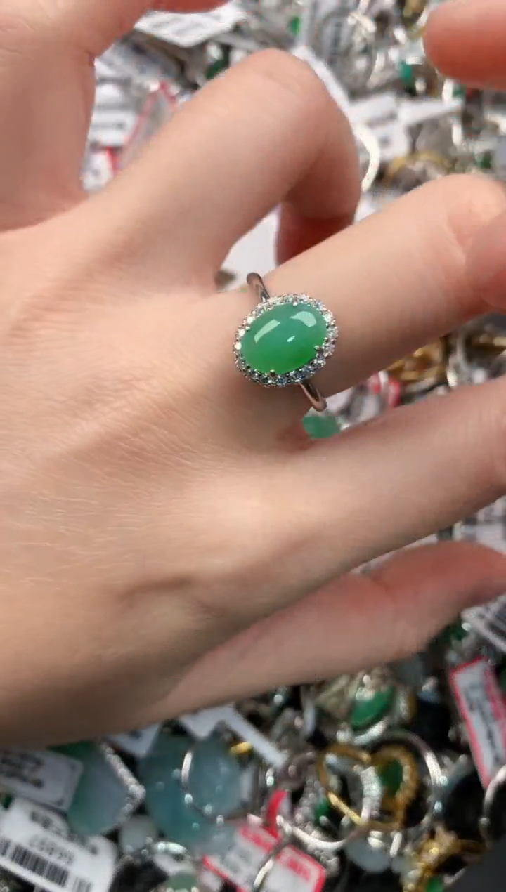 银S925镶嵌戒指翡翠7            7