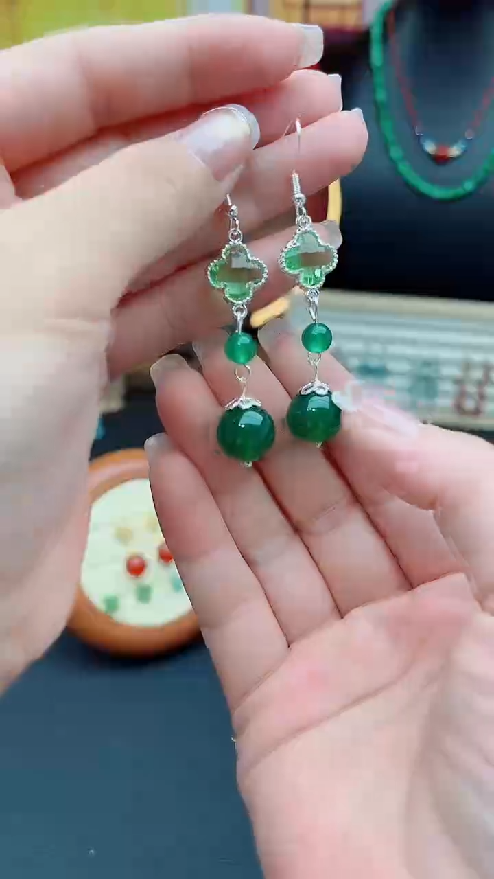 玛瑙/玉髓耳饰银S925镶嵌705000