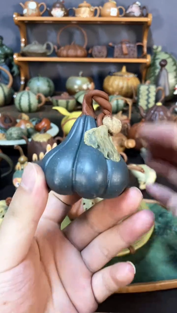 茶壶紫砂紫砂商品南瓜摆件高绿