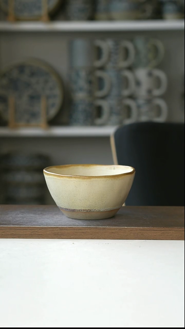 陶出德国窑变黄米饭碗12cm@4-2@微瑕