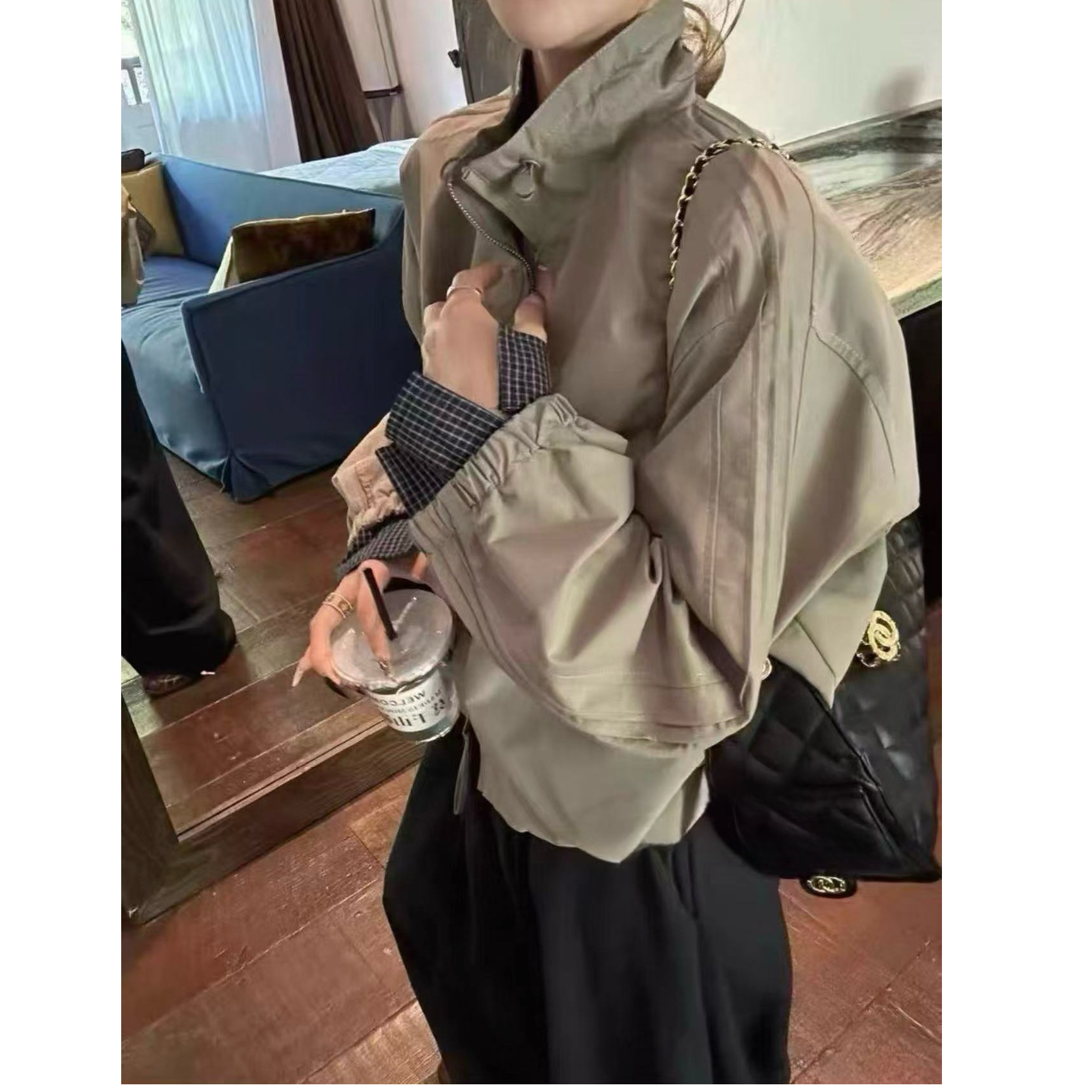 设计感格子拼接短外套女欧洲站2025年早秋新款时尚百搭显瘦上衣潮