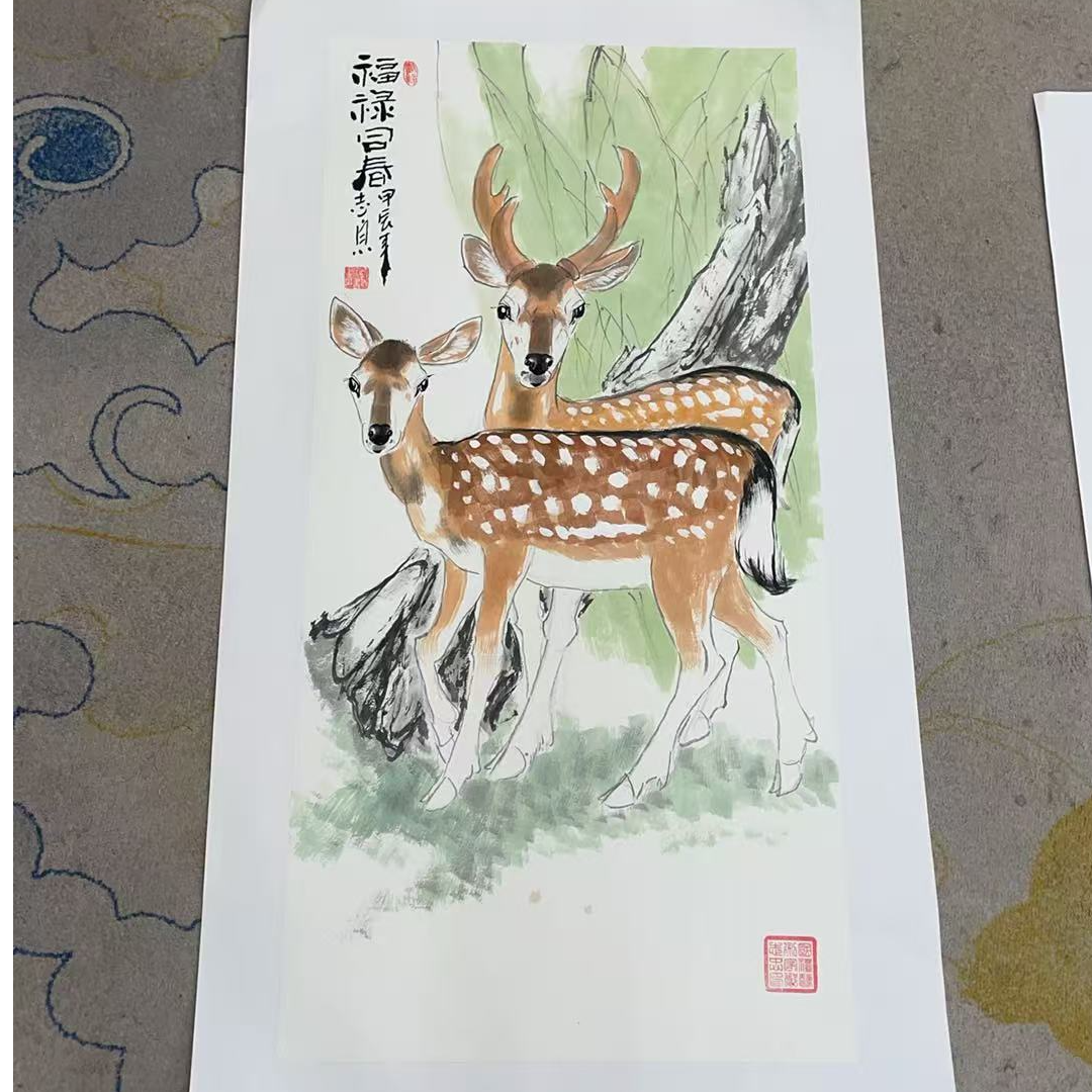 郑志宗-《福禄同春》-纯手绘国画作品-三尺竖幅宣纸