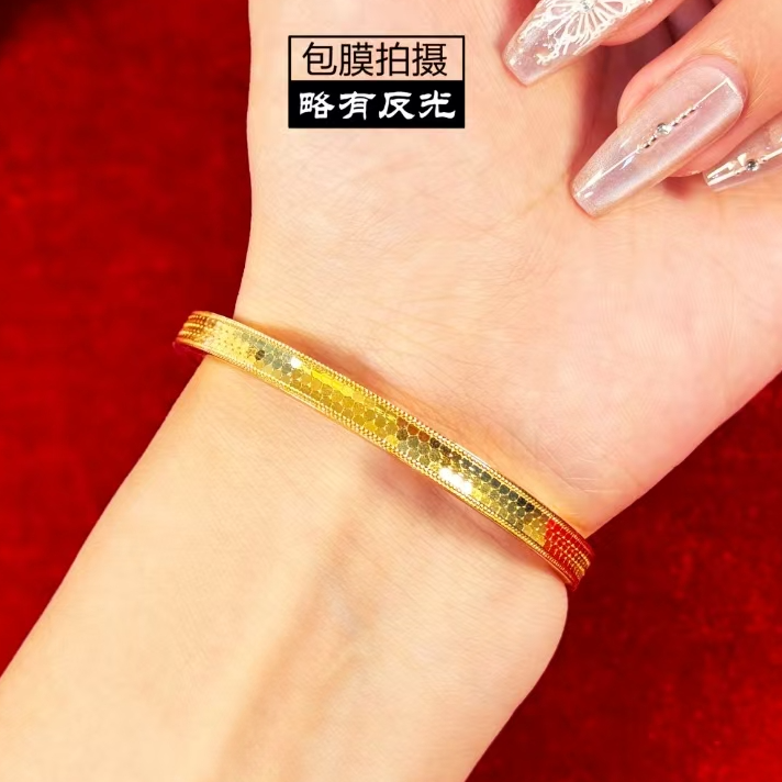 足银手镯 贴金工艺龙鳞手镯气质时尚女士情侣镯子磨砂精美素款