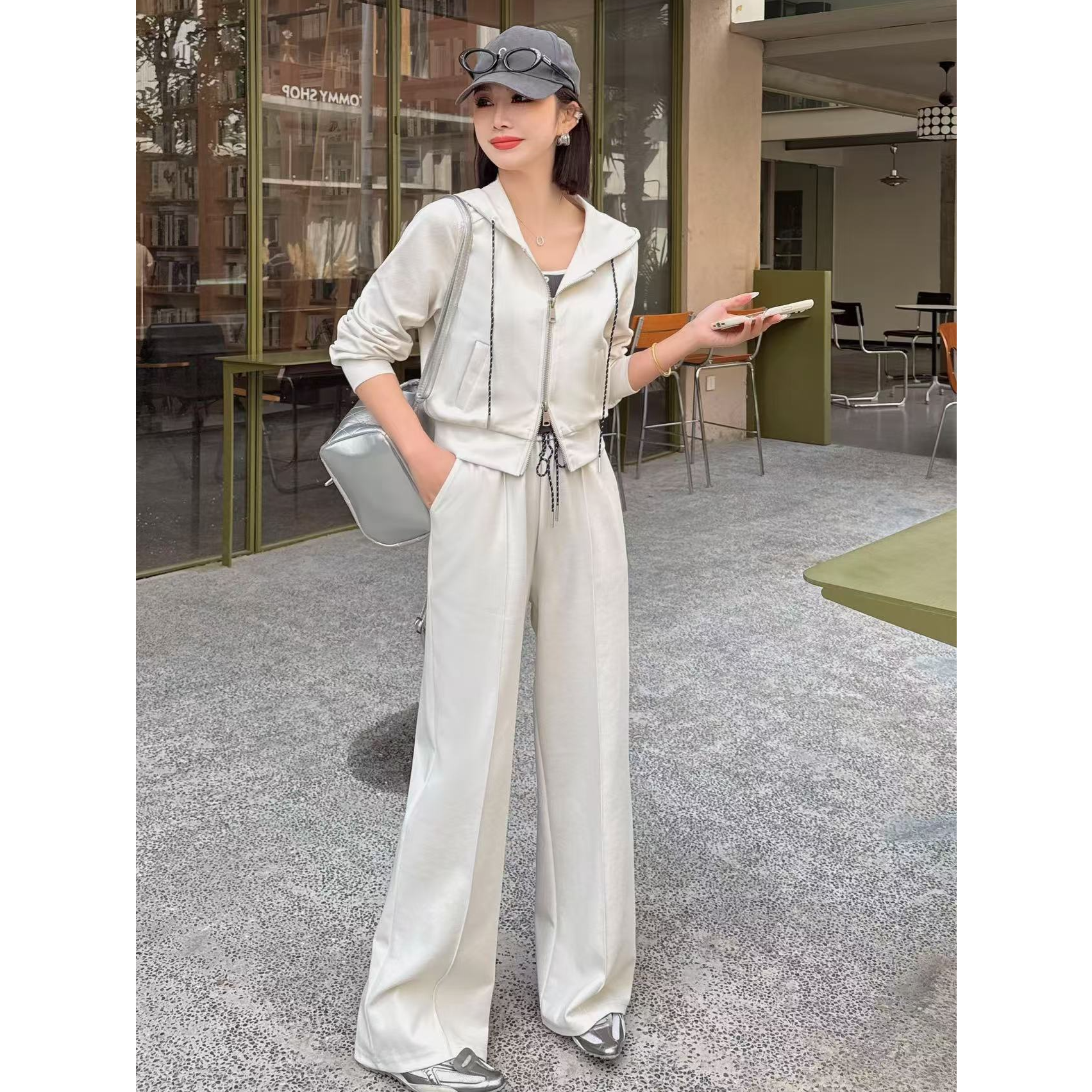 【苗姐优选】春季新款修身显瘦外套直筒裤套装三件ZYY25011