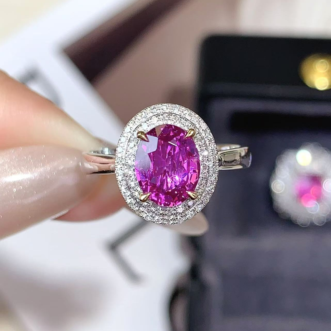 18k金无烧紫蓝宝戒指-SL CGRL证书