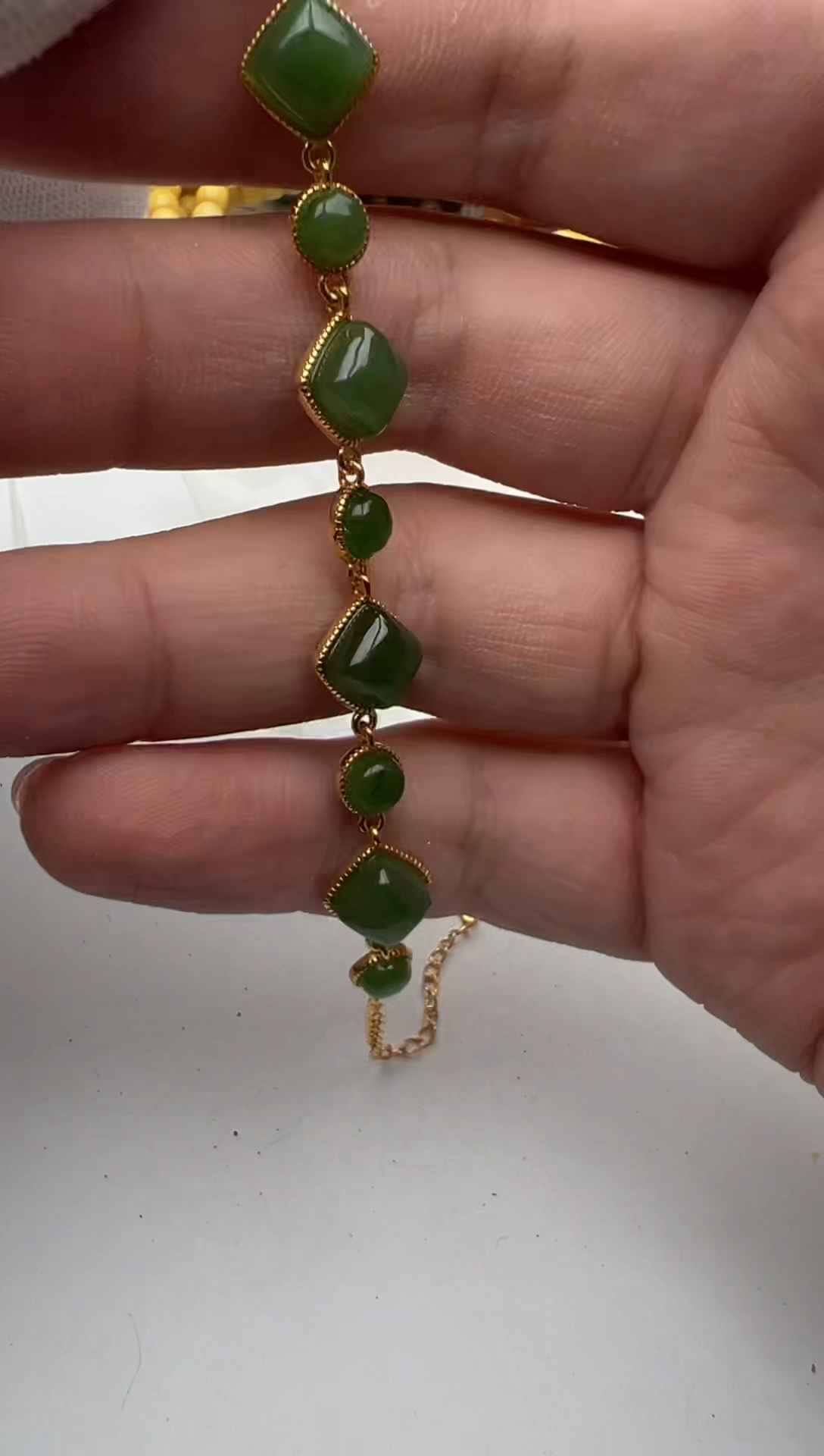 【闪购商品】和田玉（碧玉）手链银S925镀金镶嵌碧玉手链