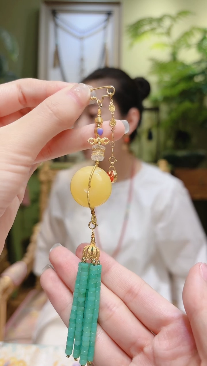 【闪购商品】蜜蜡裸石18K金镶嵌蜜蜡平安扣澳玉压襟2号