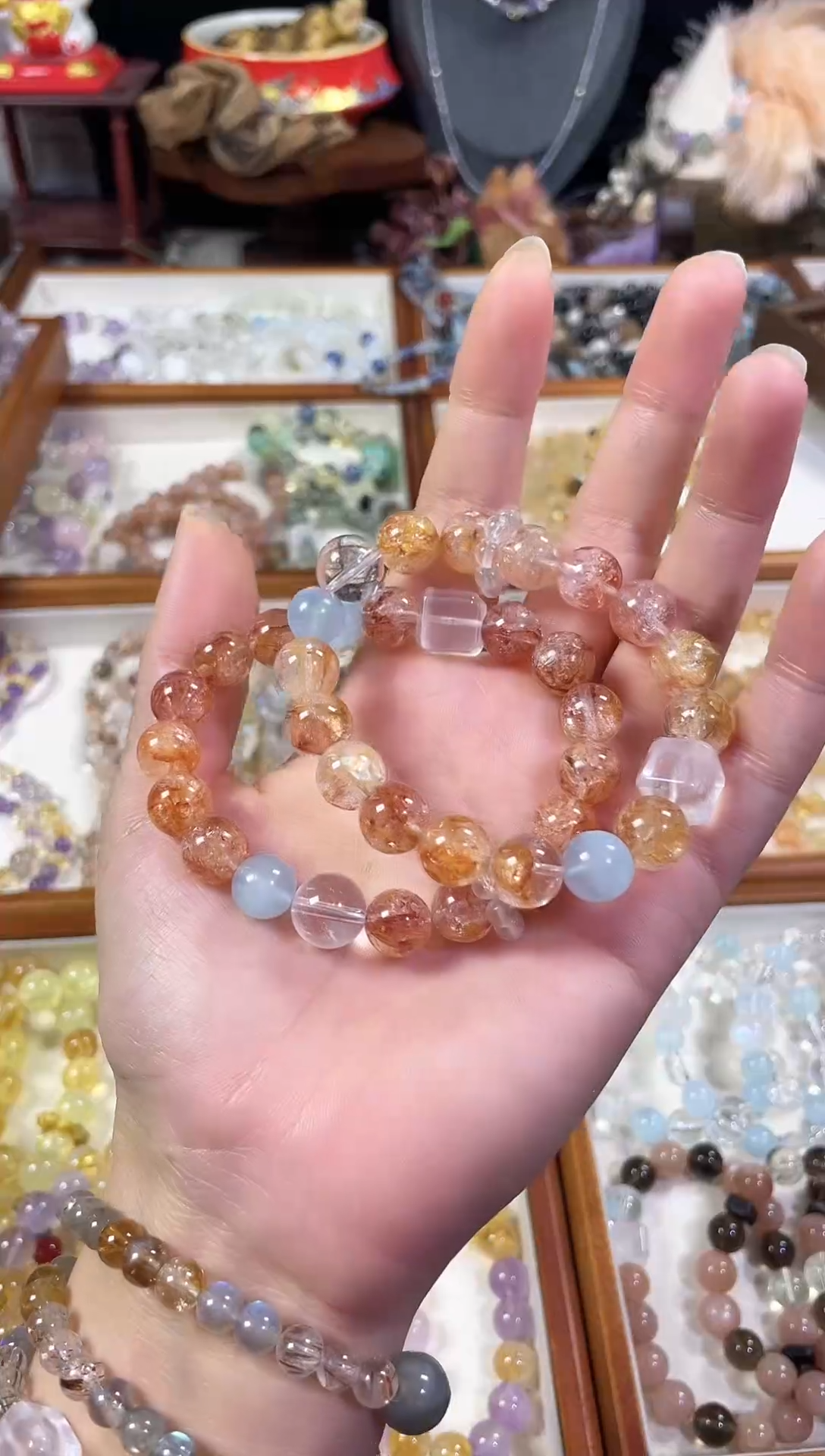 未镶嵌手串水晶天然闪灵黄小花海蓝宝白水晶手串