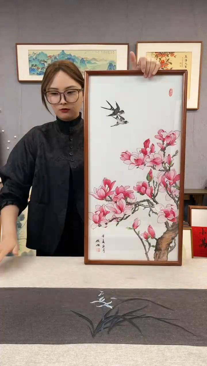 【闪购商品】国画手写手绘带框作品-35*68-张微微