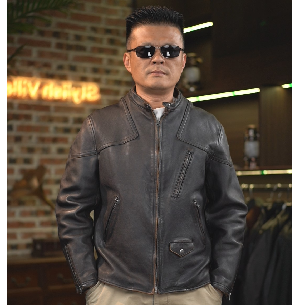 2259毒液全植鞣2.0厚马皮水洗落色复古立领修身休闲百搭皮夹克