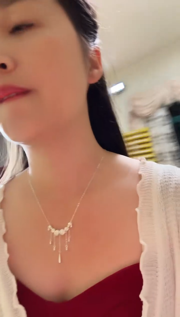 无足银猫眼水滴项链