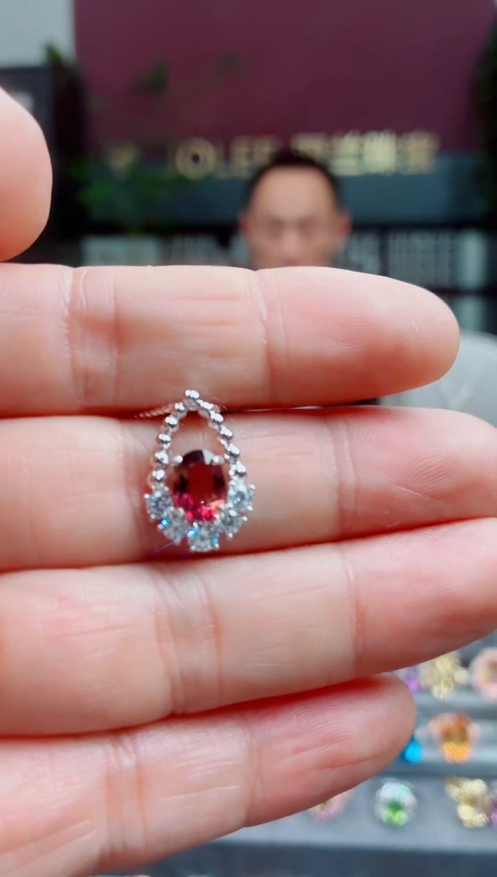 银S925镶嵌吊坠碧玺碧玺吊坠 不含链