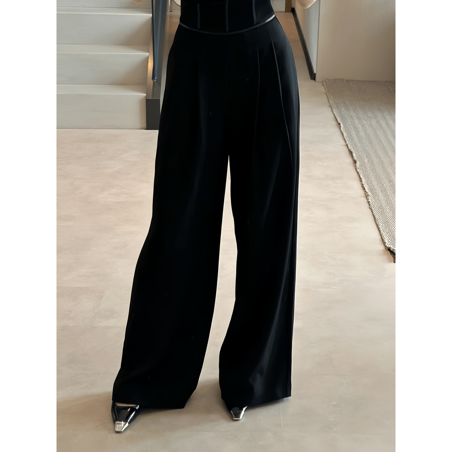 慧老板【焦点长裤】高腰裤黑色垂感百搭束腰显瘦秋款阔腿裤35231