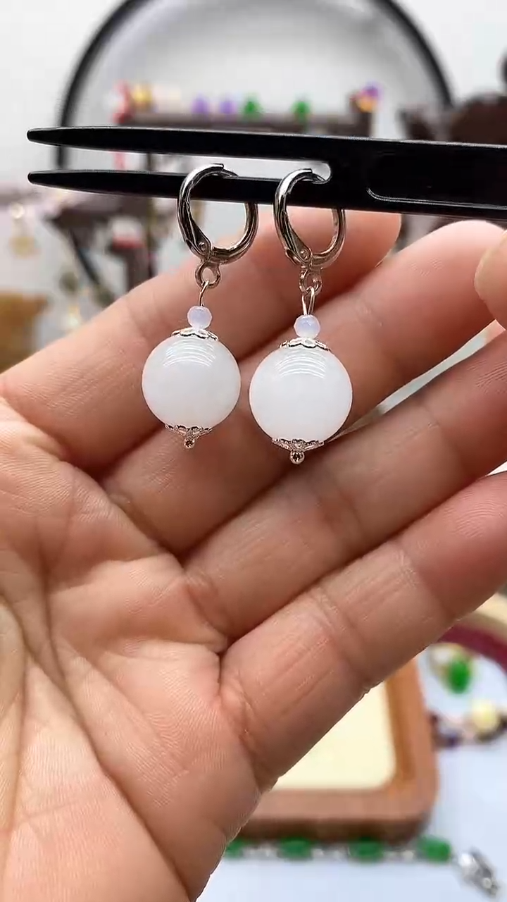 【闪购商品】和田玉耳饰银S925镶嵌144