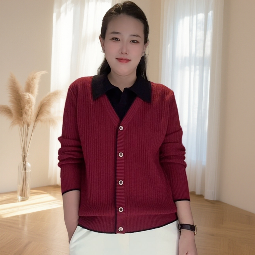 大版厚款女显瘦毛针织衫翻领针织毛衣短款上衣翻领打底宽松百搭