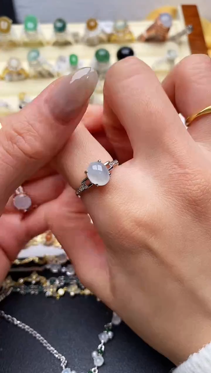 【闪购商品】翡翠戒指银S925镶嵌缅甸翡翠2  3+5