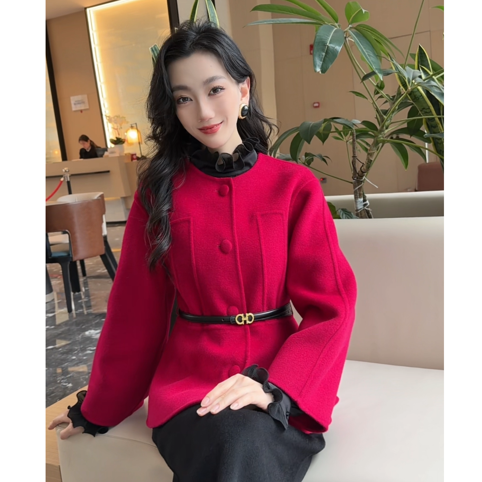 EF/意爱芙气质款羊绒外套红色秋冬SK10151