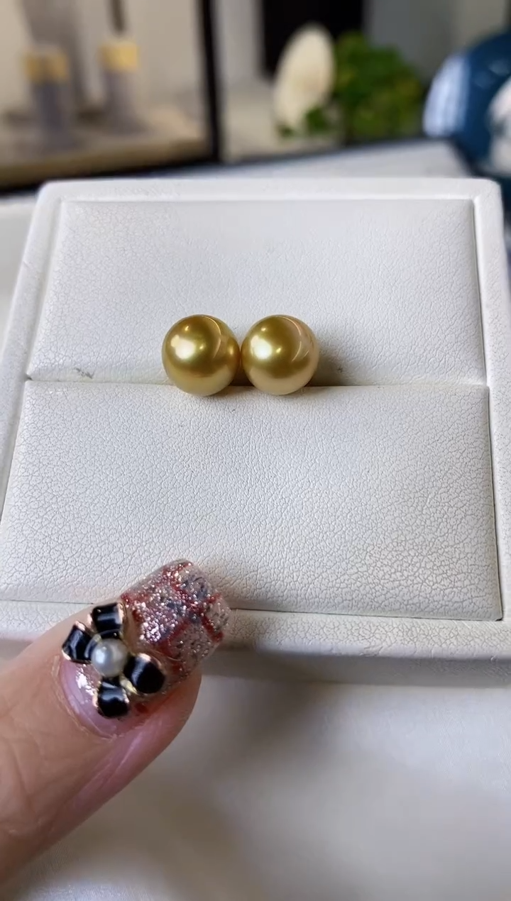 【闪购商品】海水珍珠耳饰18K金镶嵌9-10南洋金珍珠耳饰