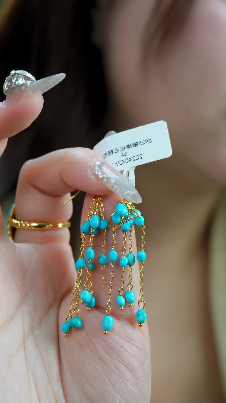 【闪购商品】绿松石耳环银S925镶嵌发货一件