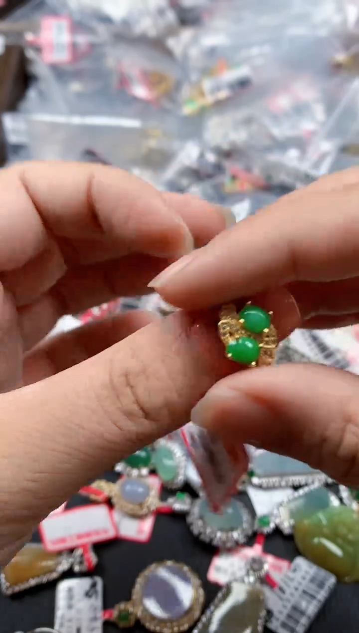 银S925镶嵌戒指翡翠天然A货缅甸翡翠