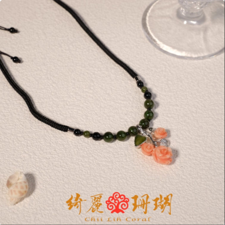 绮瑞珊瑚 天然珊瑚 多样性发货 粉珊瑚玫瑰项链/22002819