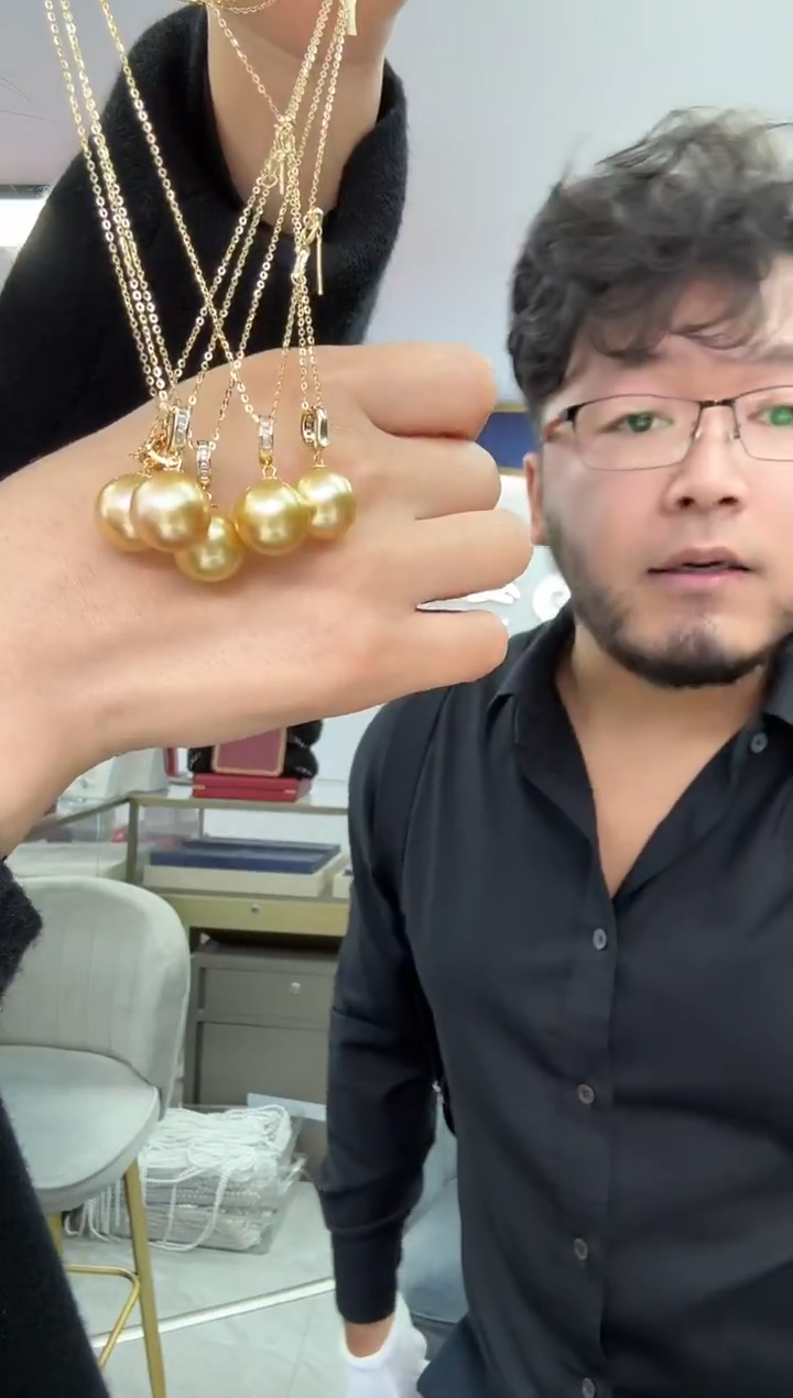 银S925镶嵌吊坠(赠链)海水珍珠金珠吊坠拍一发一
