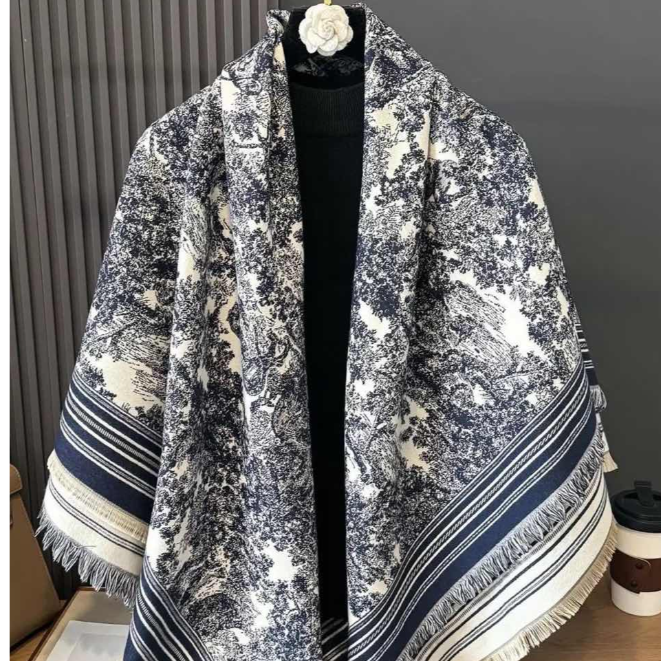 【炳瀚】大码女装法式轻奢风围巾双面提花大方轻奢秋冬00088