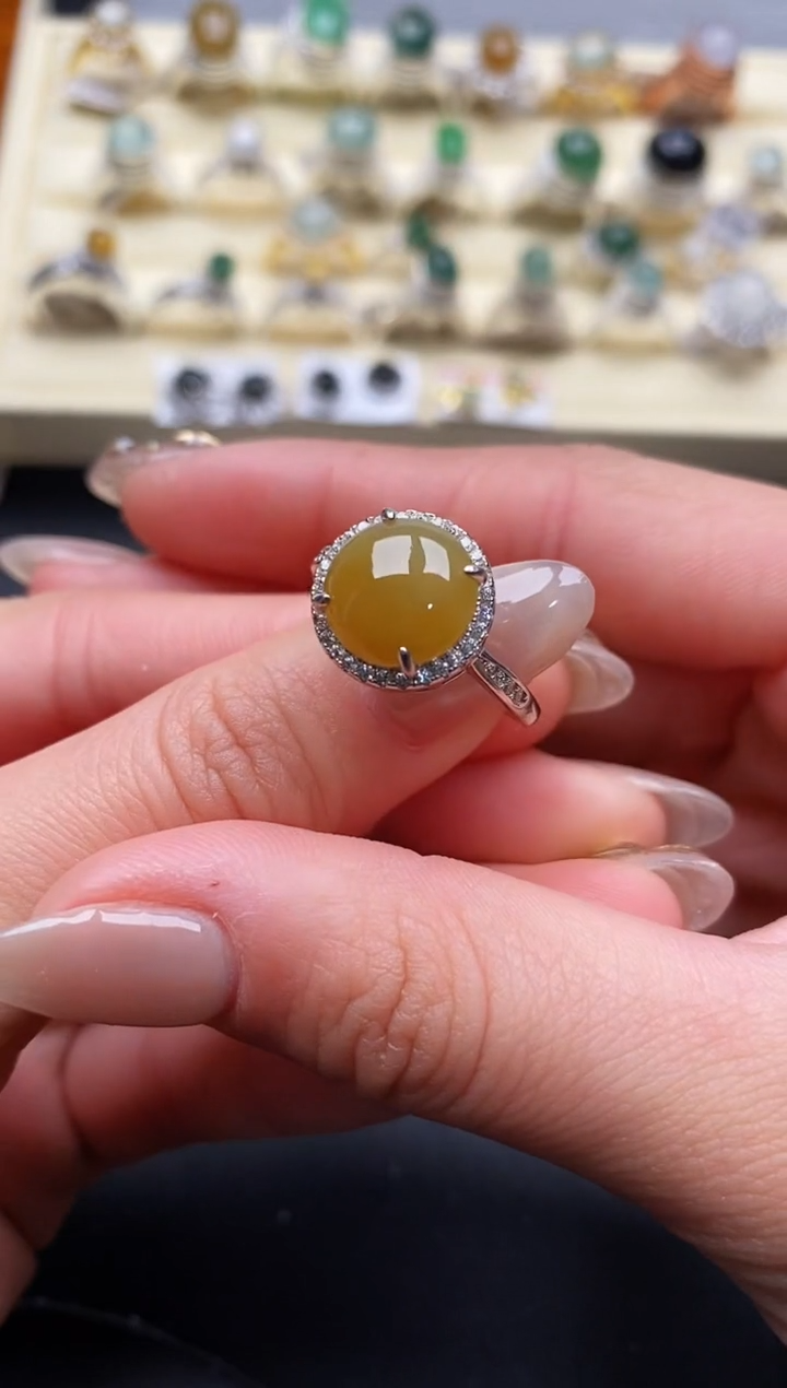 【闪购商品】翡翠戒指银S925镶嵌缅甸翡翠3   2+3