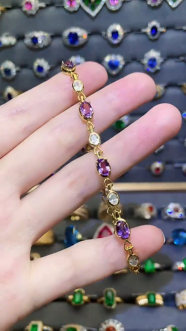紫晶手链18K金镶嵌2ct