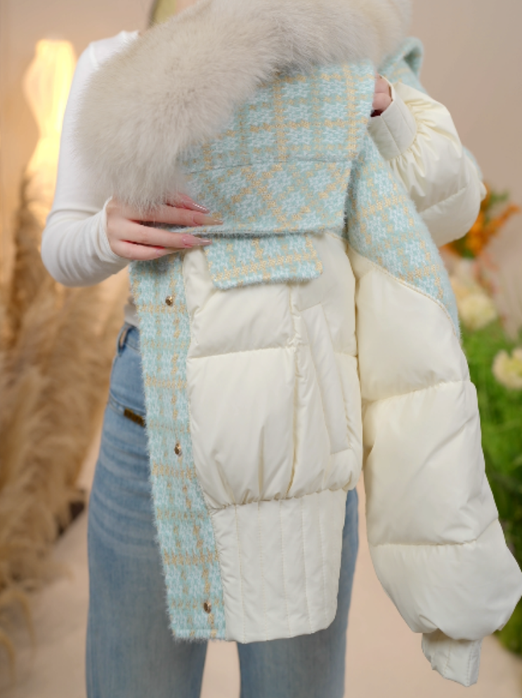 奇芸2025新款高端洋气小香风大毛领羽绒服W55Q41191