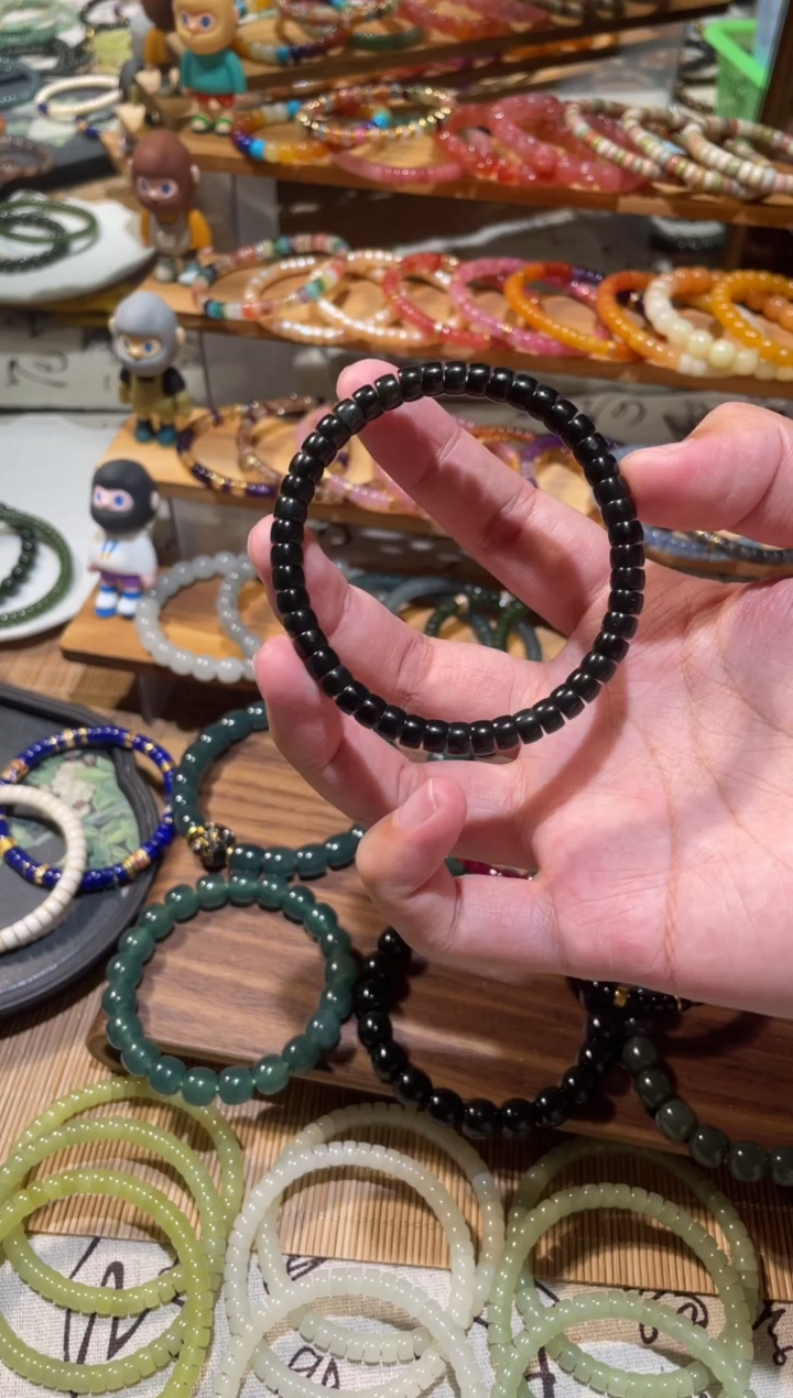 未镶嵌手串和田玉（糖玉）6mm塔青和田玉手串素圈