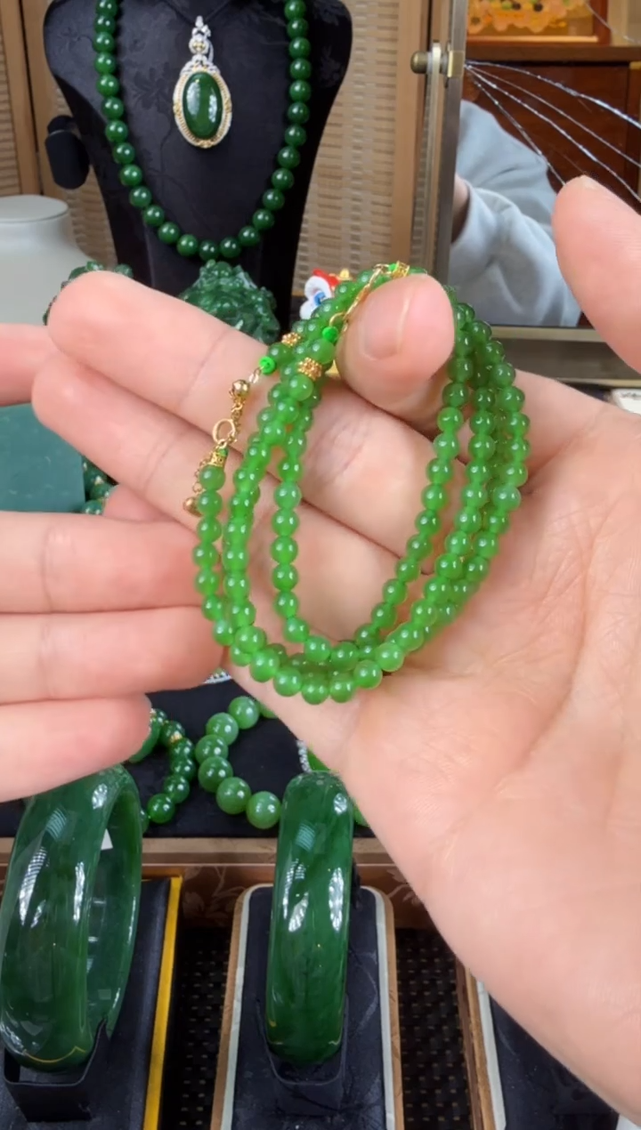 【闪购商品】和田玉（碧玉）毛衣链18K金镶嵌 