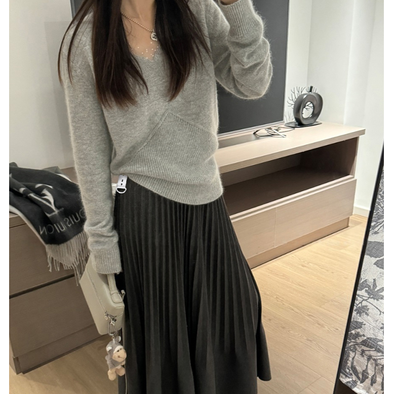 时尚简约通勤休闲秋冬新款半身裙中长款显瘦a字针织气质孕妇长裙