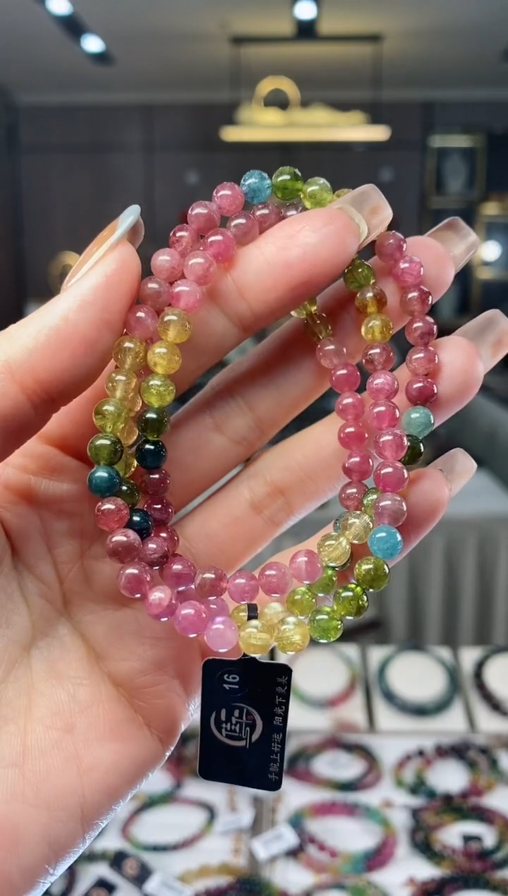 【闪购商品】碧玺三圈手串5mm+未镶嵌一物一证dan