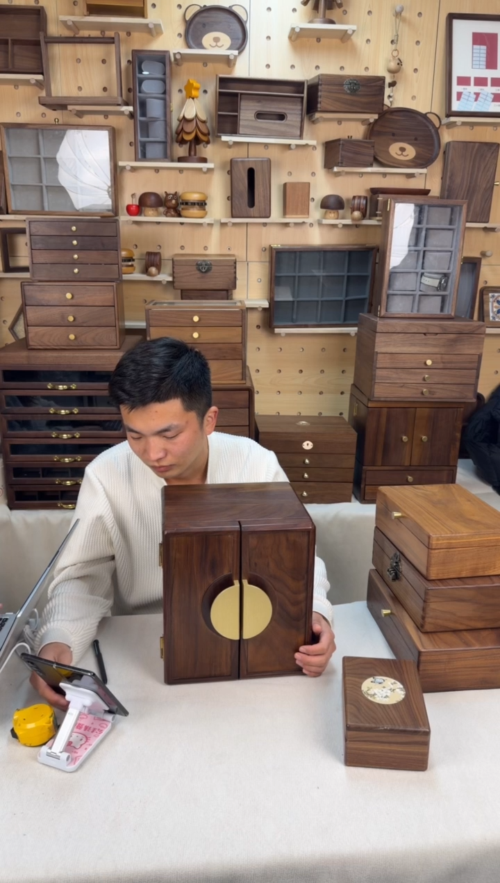 木北美黑胡桃对开门款式首饰盒