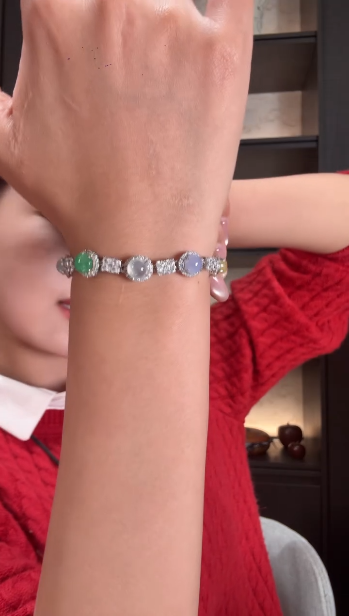 银S925镶嵌手链翡翠63
