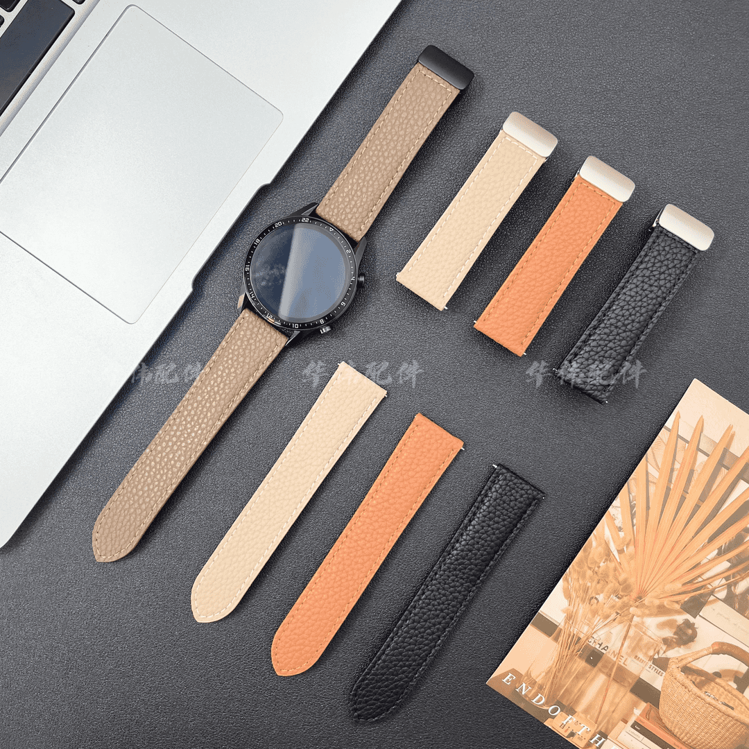 【表带】适用华为watch4荔枝纹皮表带gt5/gt3pro磁吸折叠扣GT4新款