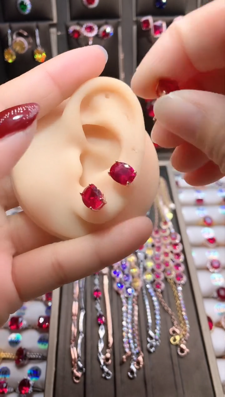 【闪购商品】红宝石耳饰银S925镶嵌玫瑰金8.10