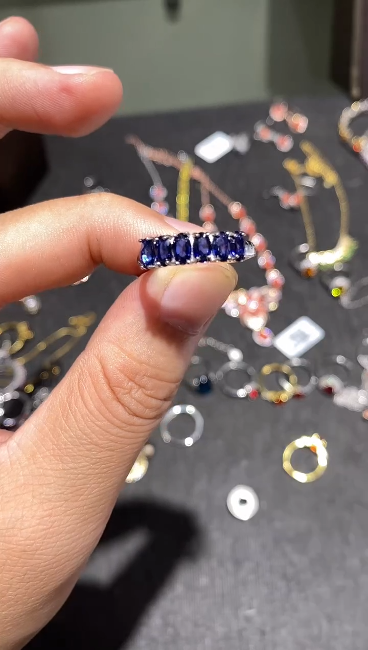 戒指蓝宝石银S925镶嵌戒指