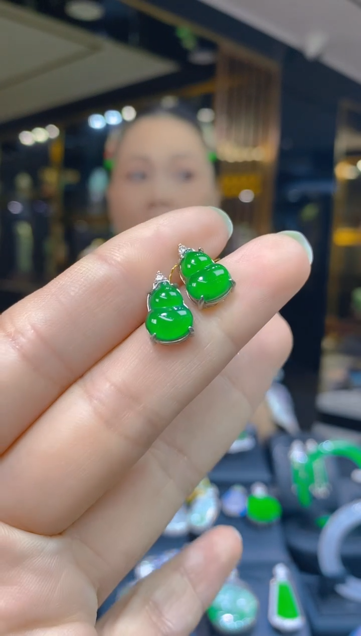 银S925镶嵌翡翠耳饰009(多样性发货发其一)