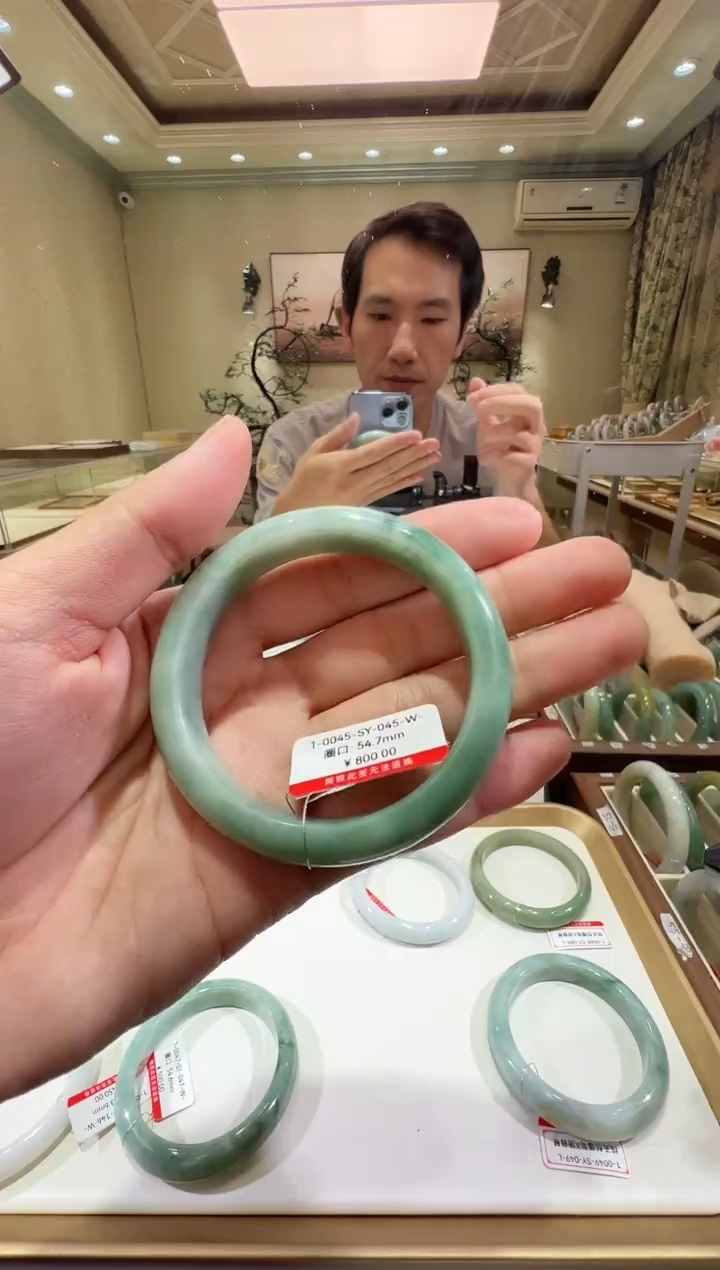 纯天然缅甸A货翡翠手镯52-53mm-445号