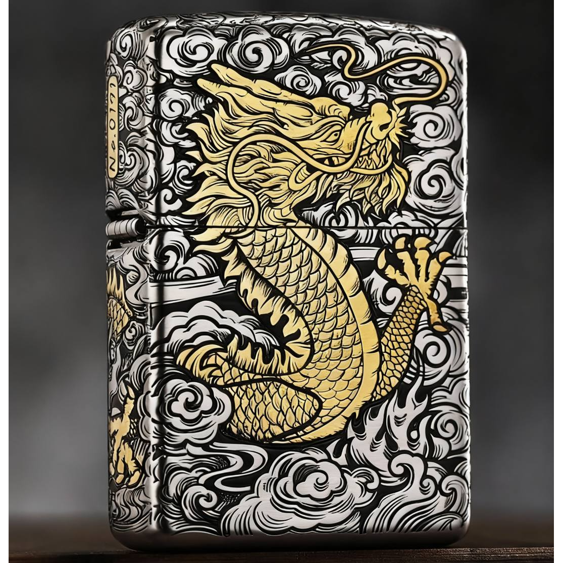Zippo打火机-重甲错金银工艺五面深雕中国龙 钢机套壳DYJ1