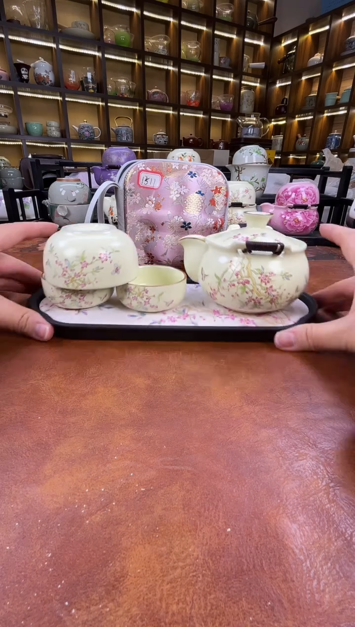 瓷片桃花宝瓶旅行+长方桃花盘